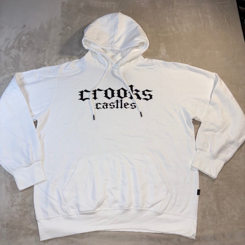 Crooks and Castles Mens White Gothic Logo Pullover Hoodie 2XL NWT Streetwear